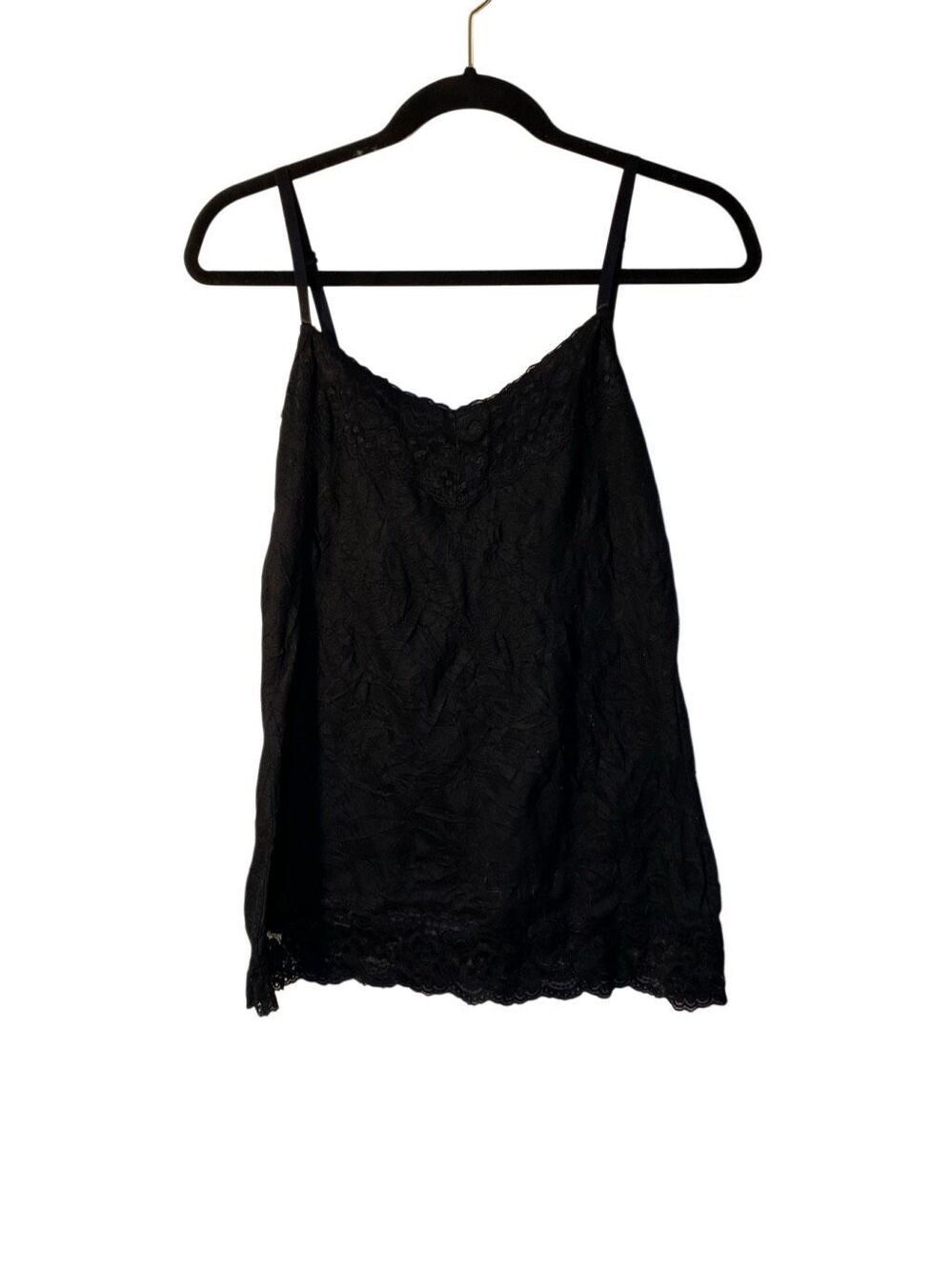 Dress barn black crinkle Cami tank lace trim Y2K, Gothic, L